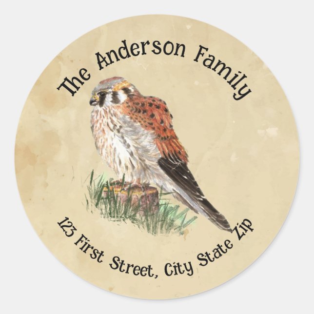 Custom Kestrel Falcon Sparrow Hawk Bird Nature Art Classic Round Sticker (Front)