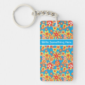 Custom Keychain: Ditzy Orange Flowers on Blue Keychain