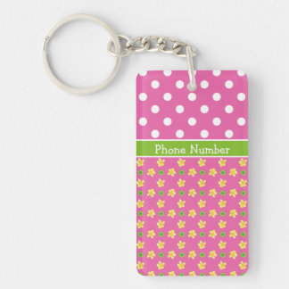Custom Keychain: Primroses and Polkas on Deep Pink Keychain