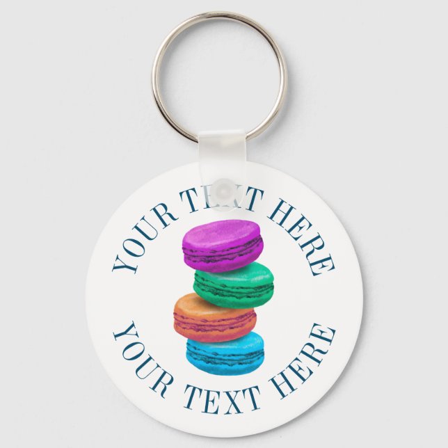 Custom keychain with French macaron cookie drawing (Front)