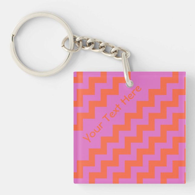 Custom Keychain with Pink and Orange Zigzags (Front)
