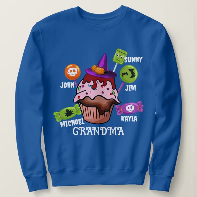 Custom Kid Names Grandma Nana Halloween Candy Sweatshirt (Design Front)