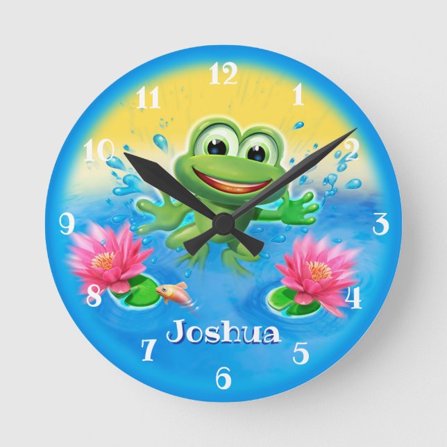 Custom Kid’s clock Leaping frog design. (Front)