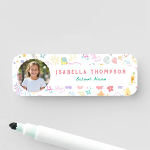 Custom Kid’s Name Tag with Photo – Bright Colorful