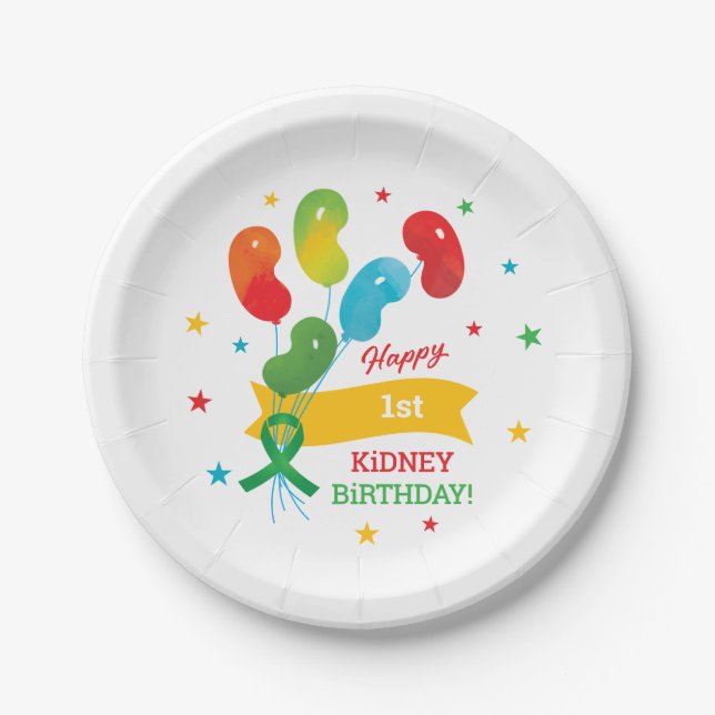 Custom Kidney Transplant Birthday Paper Plates (Front)