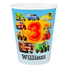 Custom Kid's 3rd Birthday Construction Truck Party Paper Cup