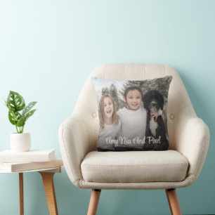 Custom Kids And Dog Photo Keepsake Throw Pillow