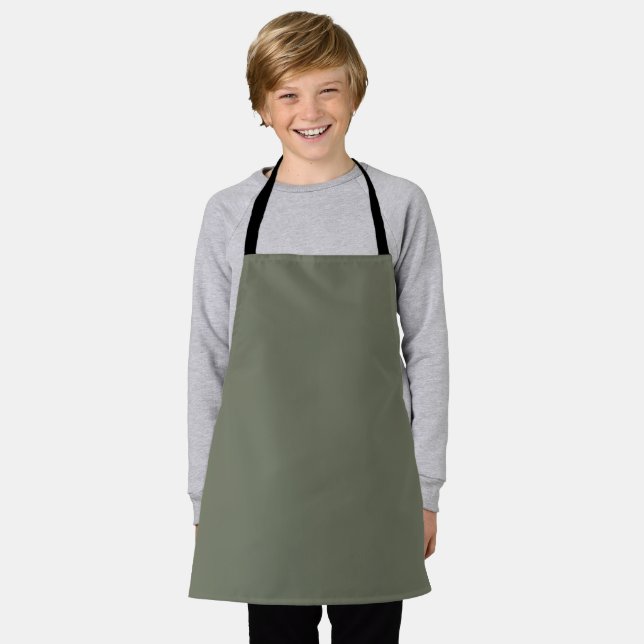 Custom Kids Apron – Moss Green Minimalist (Worn)