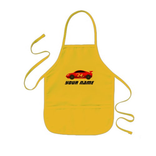 Custom kids apron with cute red racecar drawing