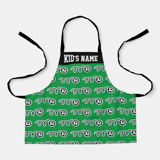 Custom kid's apron with cute soccer ball print (Front)