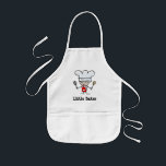 Custom kid's apron with little baker cartoon<br><div class="desc">Custom kid's apron with little baker cartoon holding a wooden spoon and whisk. Personalized bibs and kitchen aprons with funny chef wearing a cook's hat and red apron. Children's cooking and baking gifts with funny illustration, cute sayings, quotes and humorous jokes. Customize and personalize products with your own text or...</div>