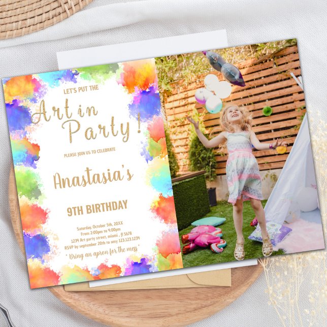 Custom Kids Art Party Invite (Art in Party Glitter Paint Birthday Invitations ph)