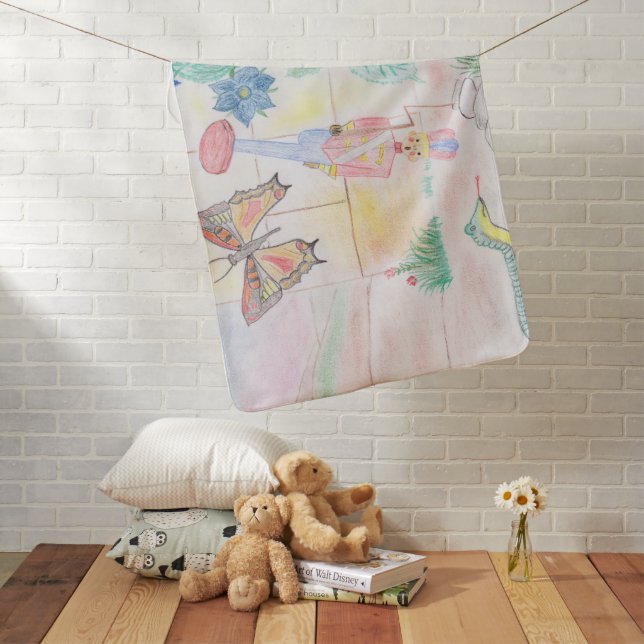 Custom Kids Artwork, Nutcracker toy, butterfly,  Baby Blanket (In Situ)