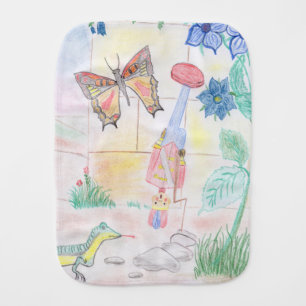 Custom Kids Artwork, Nutcracker toy, butterfly, Baby Burp Cloth