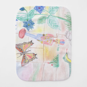 Custom Kids Artwork, Nutcracker toy, butterfly, Baby Burp Cloth