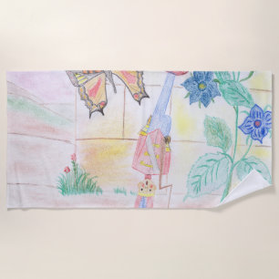 Custom Kids Artwork, Nutcracker toy, butterfly, Beach Towel