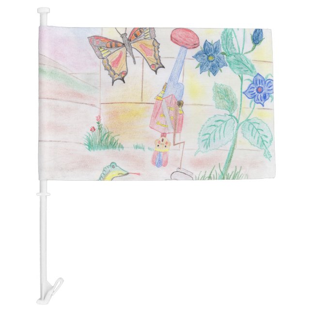 Custom Kids Artwork, Nutcracker toy, butterfly,  Car Flag (Front)