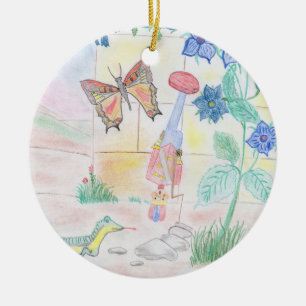 Custom Kids Artwork, Nutcracker toy, butterfly, Ceramic Ornament