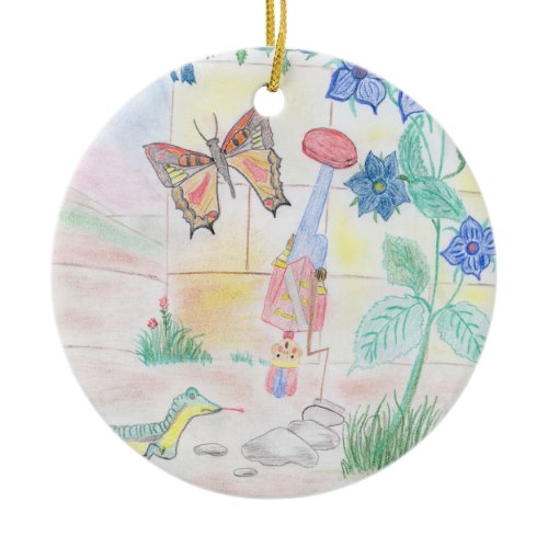 Custom Kids Artwork, Nutcracker toy, butterfly,  Ceramic Ornament