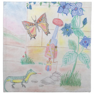 Custom Kids Artwork, Nutcracker toy, butterfly,  Cloth Napkin