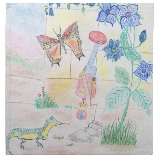 Custom Kids Artwork, Nutcracker toy, butterfly,  Cloth Napkin (Front)