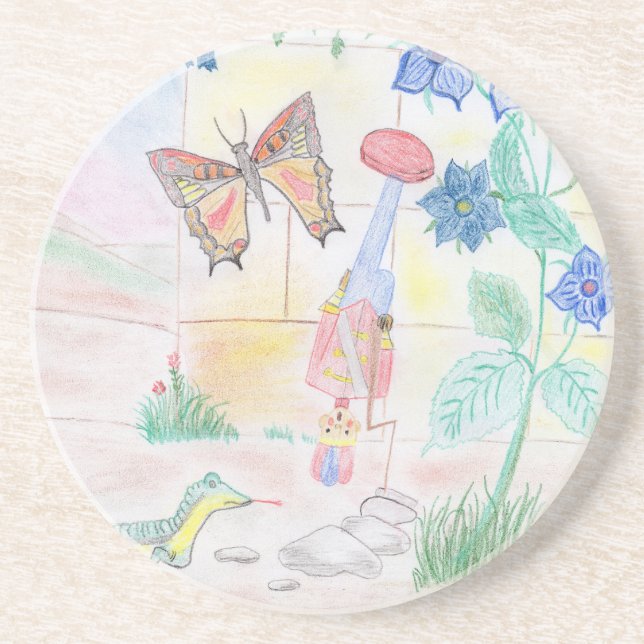 Custom Kids Artwork, Nutcracker toy, butterfly,  Coaster (Front)