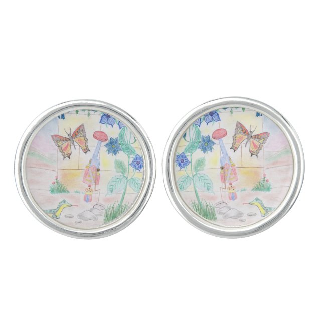 Custom Kids Artwork, Nutcracker toy, butterfly,  Cufflinks (Front)