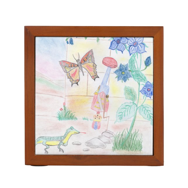 Custom Kids Artwork, Nutcracker toy, butterfly,  Desk Organizer (Front)