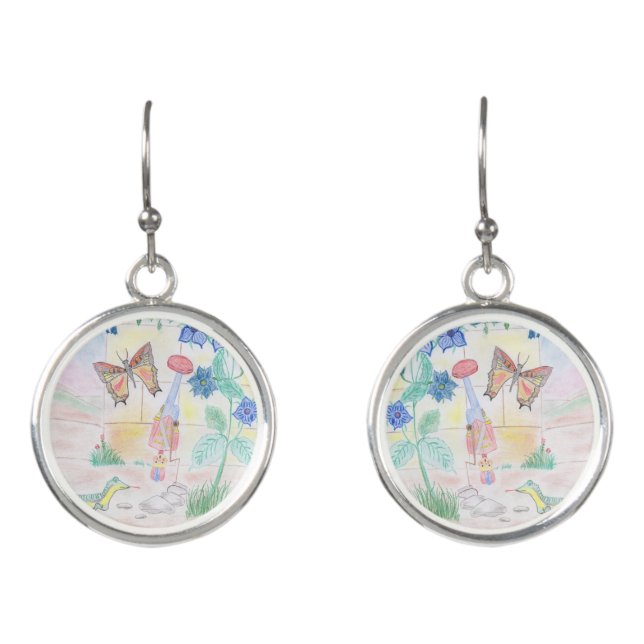 Custom Kids Artwork, Nutcracker toy, butterfly,  Earrings (Front)