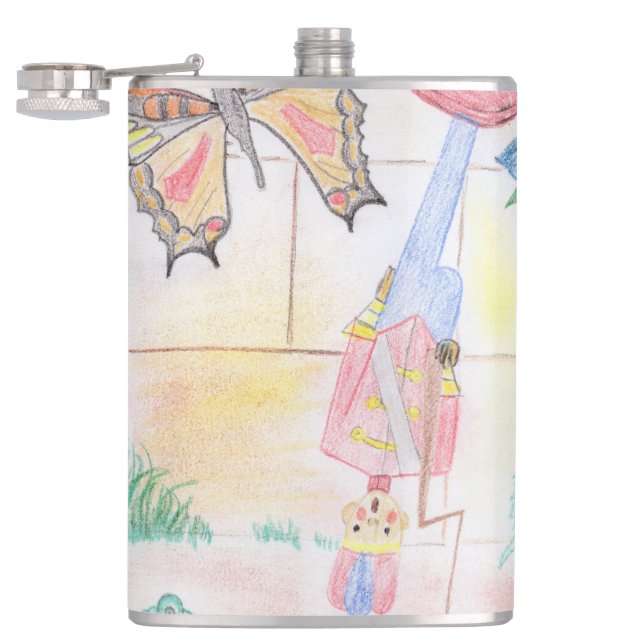 Custom Kids Artwork, Nutcracker toy, butterfly,  Flask (Opened)