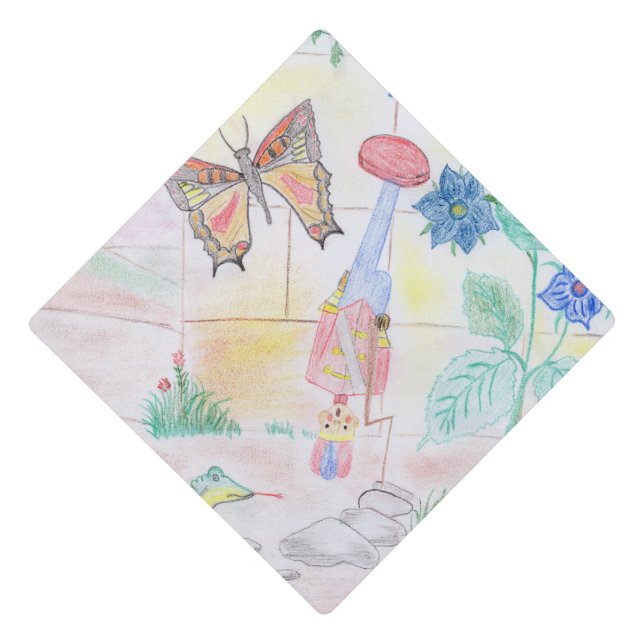 Custom Kids Artwork, Nutcracker toy, butterfly,  Graduation Cap Topper (Front)