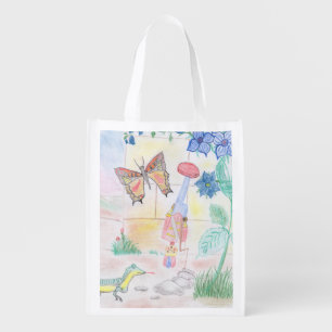 Custom Kids Artwork, Nutcracker toy, butterfly, Grocery Bag