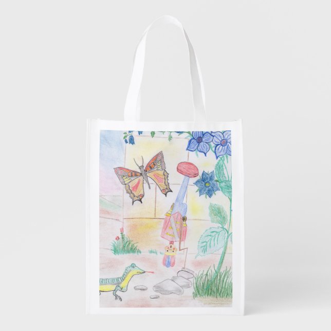 Custom Kids Artwork, Nutcracker toy, butterfly,  Grocery Bag (Front)