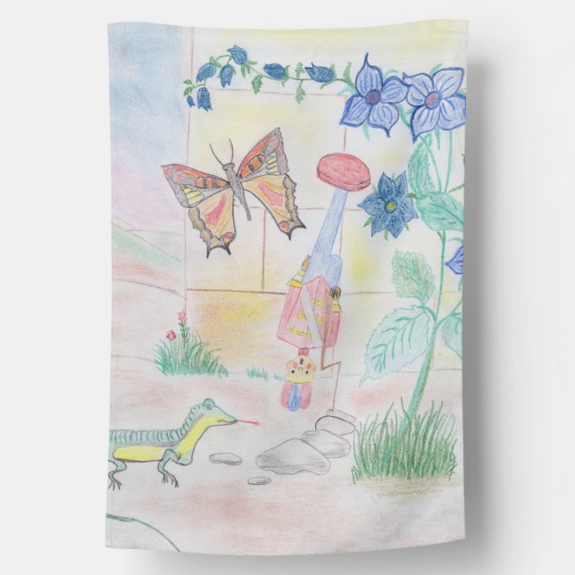 Custom Kids Artwork, Nutcracker toy, butterfly,  House Flag (Back)