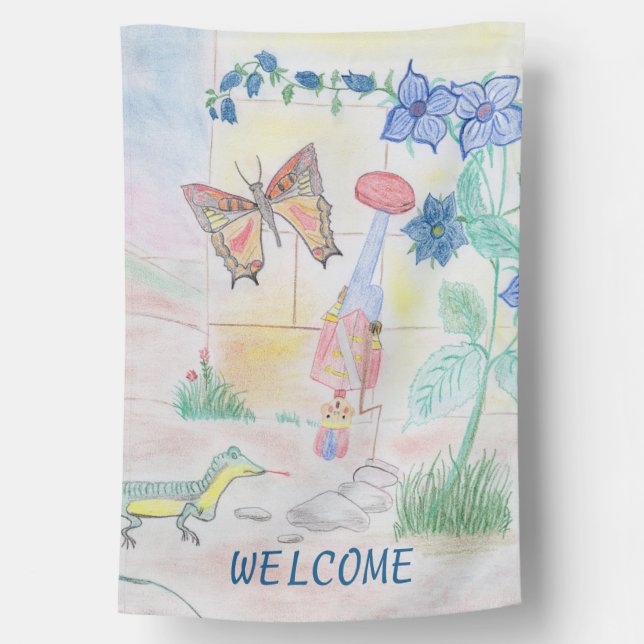 Custom Kids Artwork, Nutcracker toy, butterfly,  House Flag (Back)