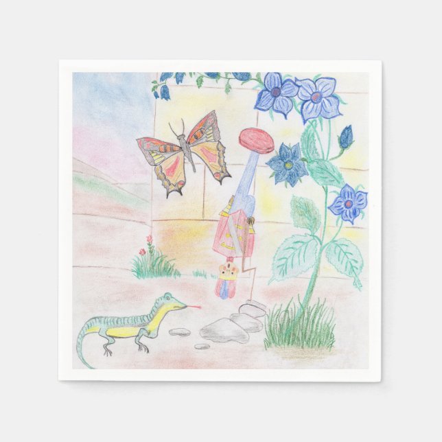 Custom Kids Artwork, Nutcracker toy, butterfly,  Napkins (Front)