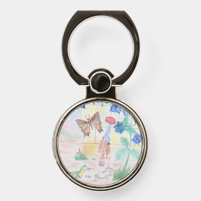Custom Kids Artwork, Nutcracker toy, butterfly,  Phone Ring Stand (Front)