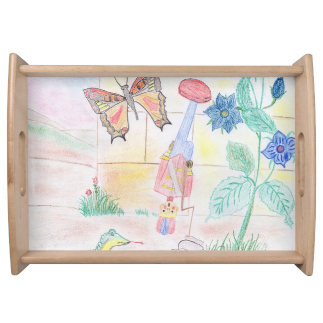 Custom Kids Artwork, Nutcracker toy, butterfly,  Serving Tray (Front)