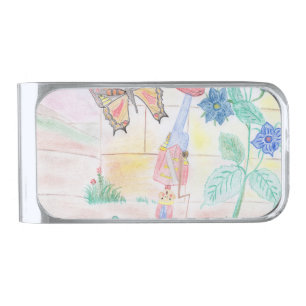 Custom Kids Artwork, Nutcracker toy, butterfly, Silver Finish Money Clip