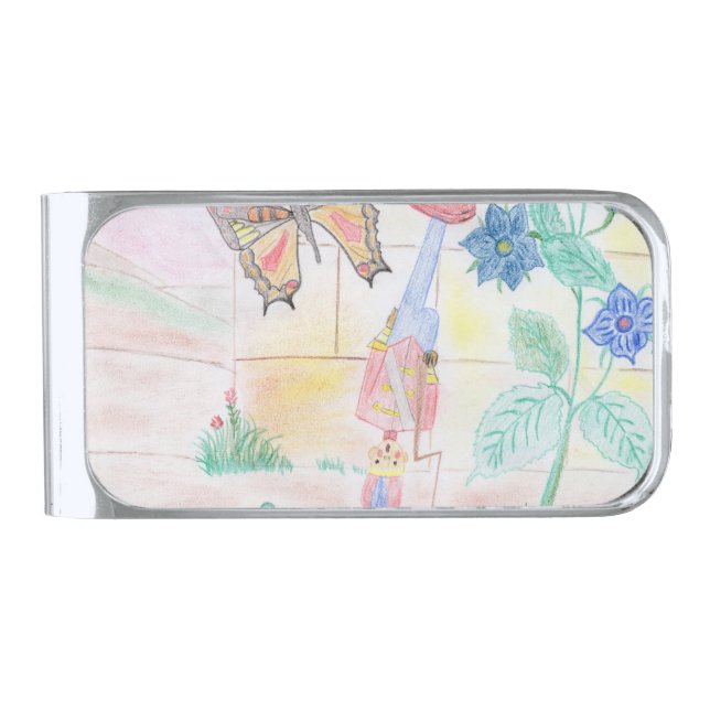 Custom Kids Artwork, Nutcracker toy, butterfly,  Silver Finish Money Clip (Front)