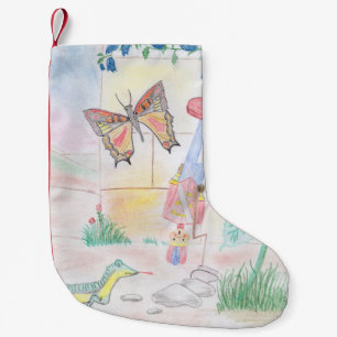 Custom Kids Artwork, Nutcracker toy, butterfly,  Small Christmas Stocking