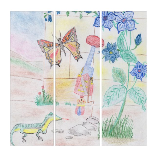 Custom Kids Artwork, Nutcracker toy, butterfly,  Triptych (Front)