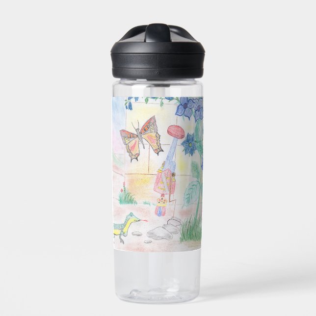 Custom Kids Artwork, Nutcracker toy, butterfly,  Water Bottle (Front)