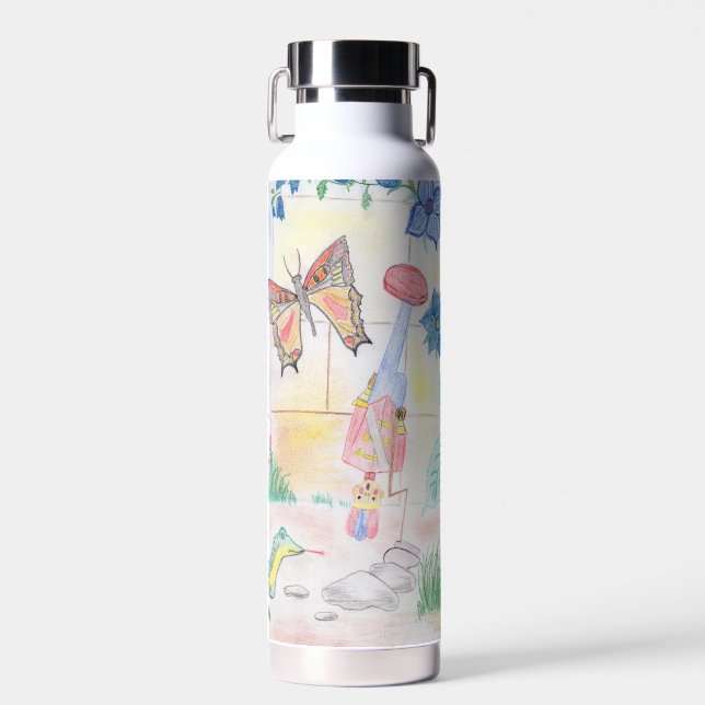 Custom Kids Artwork, Nutcracker toy, butterfly,  Water Bottle (Front)
