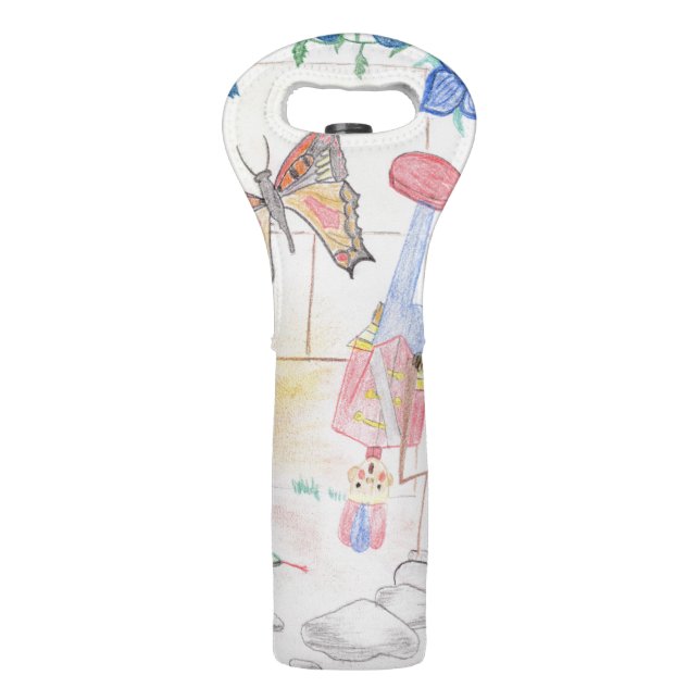 Custom Kids Artwork, Nutcracker toy, butterfly,  Wine Bag (Front)