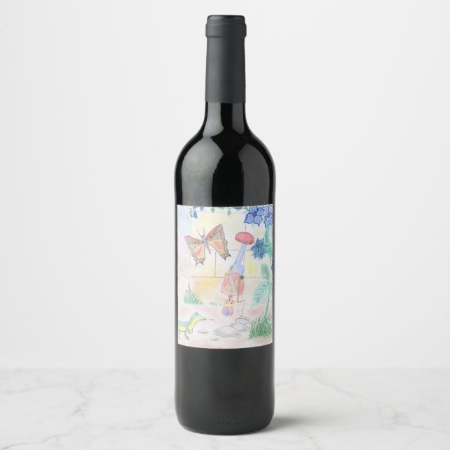 Custom Kids Artwork, Nutcracker toy, butterfly,  Wine Label (Front)