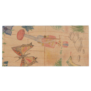Custom Kids Artwork, Nutcracker toy, butterfly, Wood Flash Drive