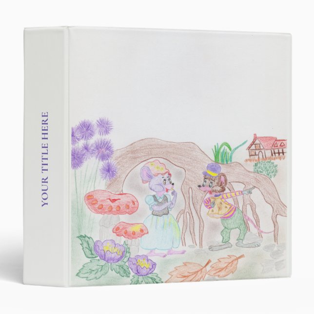 Custom Kids Artwork, two cute mouse, flowers.... 3 Ring Binder (Front/Spine)