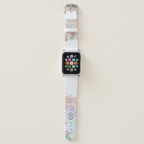 Custom Kids Artwork two cute mouse flowers Apple Watch Band