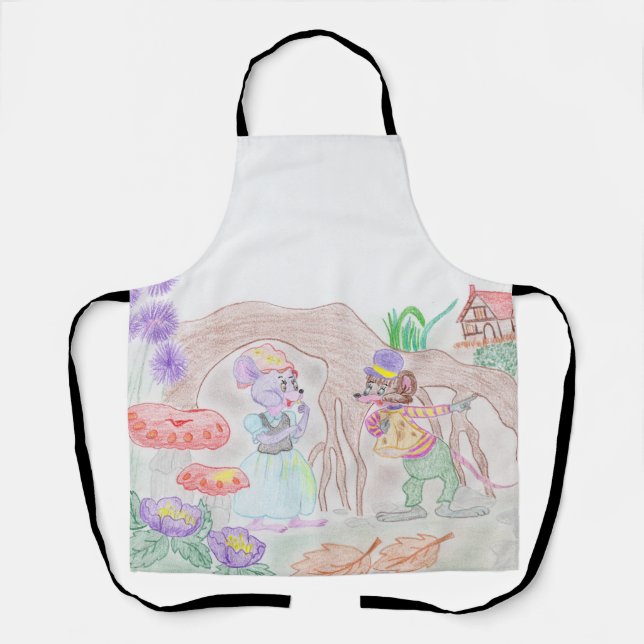 Custom Kids Artwork, two cute mouse, flowers.... Apron (Front)